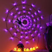 3.28FT Spider Web Light With Hairy Spider 70LED Battery Powered Remote Control 8 Lighting Modes Glowing Outdoor Indoor Wall Halloween Decoration