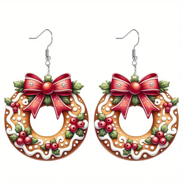 Christmas Cookie Wreath Acrylic Earrings