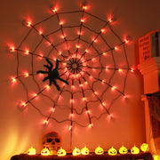 3.28FT Spider Web Light With Hairy Spider 70LED Battery Powered Remote Control 8 Lighting Modes Glowing Outdoor Indoor Wall Halloween Decoration