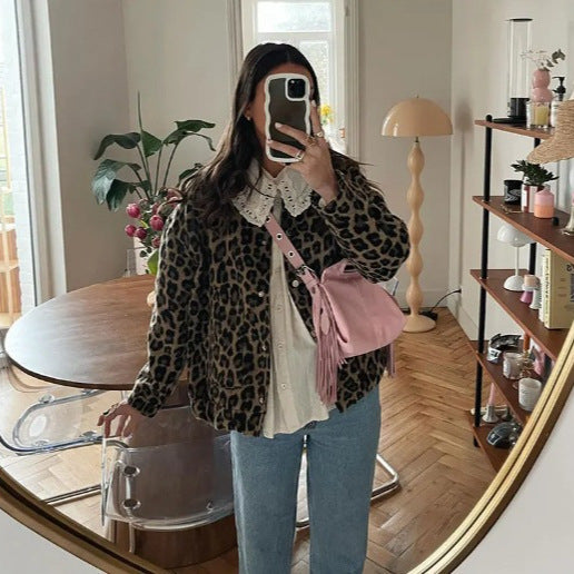 Women's Long Sleeved Leopard Print Jacket Jacket