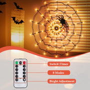 3.28FT Spider Web Light With Hairy Spider 70LED Battery Powered Remote Control 8 Lighting Modes Glowing Outdoor Indoor Wall Halloween Decoration