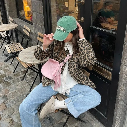 Women's Long Sleeved Leopard Print Jacket Jacket