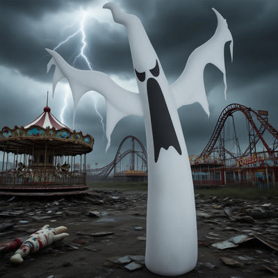 6' Tall Halloween Inflatables Outdoor Decorations White Ghost, Light Up Blow Up Yard Decor With LED Light And Fan Indoor Outdoor For Garden, Lawn, Party, Holiday