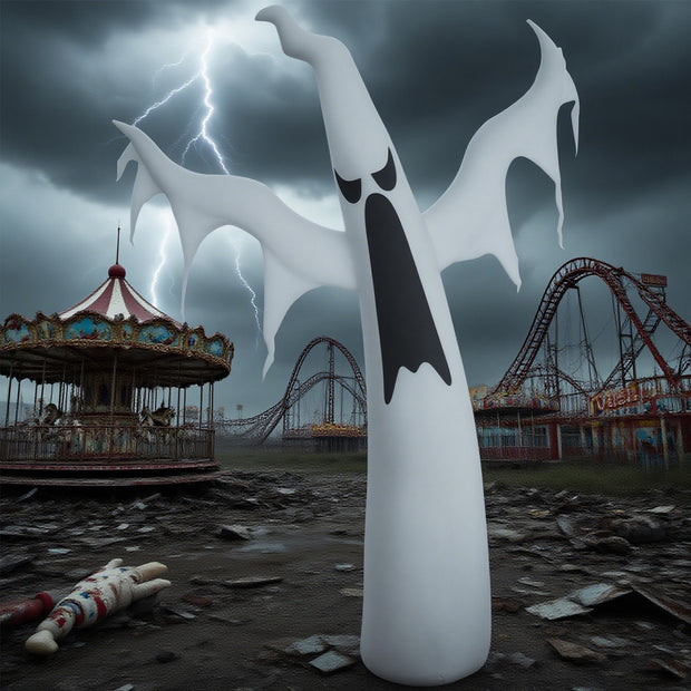 6' Tall Halloween Inflatables Outdoor Decorations White Ghost, Light Up Blow Up Yard Decor With LED Light And Fan Indoor Outdoor For Garden, Lawn, Party, Holiday