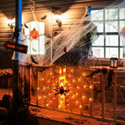 3.28FT Spider Web Light With Hairy Spider 70LED Battery Powered Remote Control 8 Lighting Modes Glowing Outdoor Indoor Wall Halloween Decoration